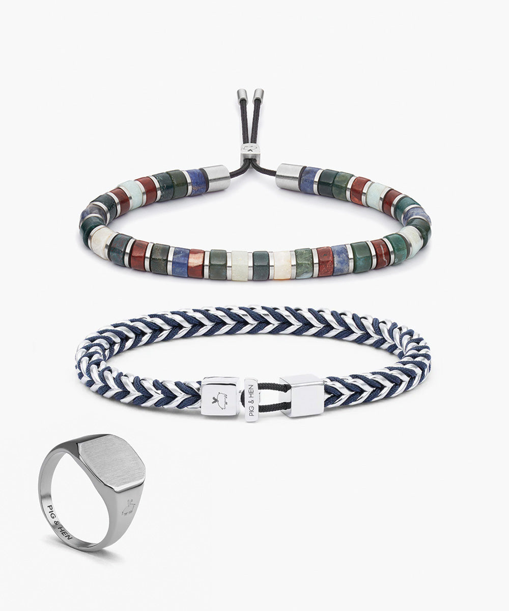 Catena Foxtail Navy & Brontide 6mm Turin & Classic Ring Set