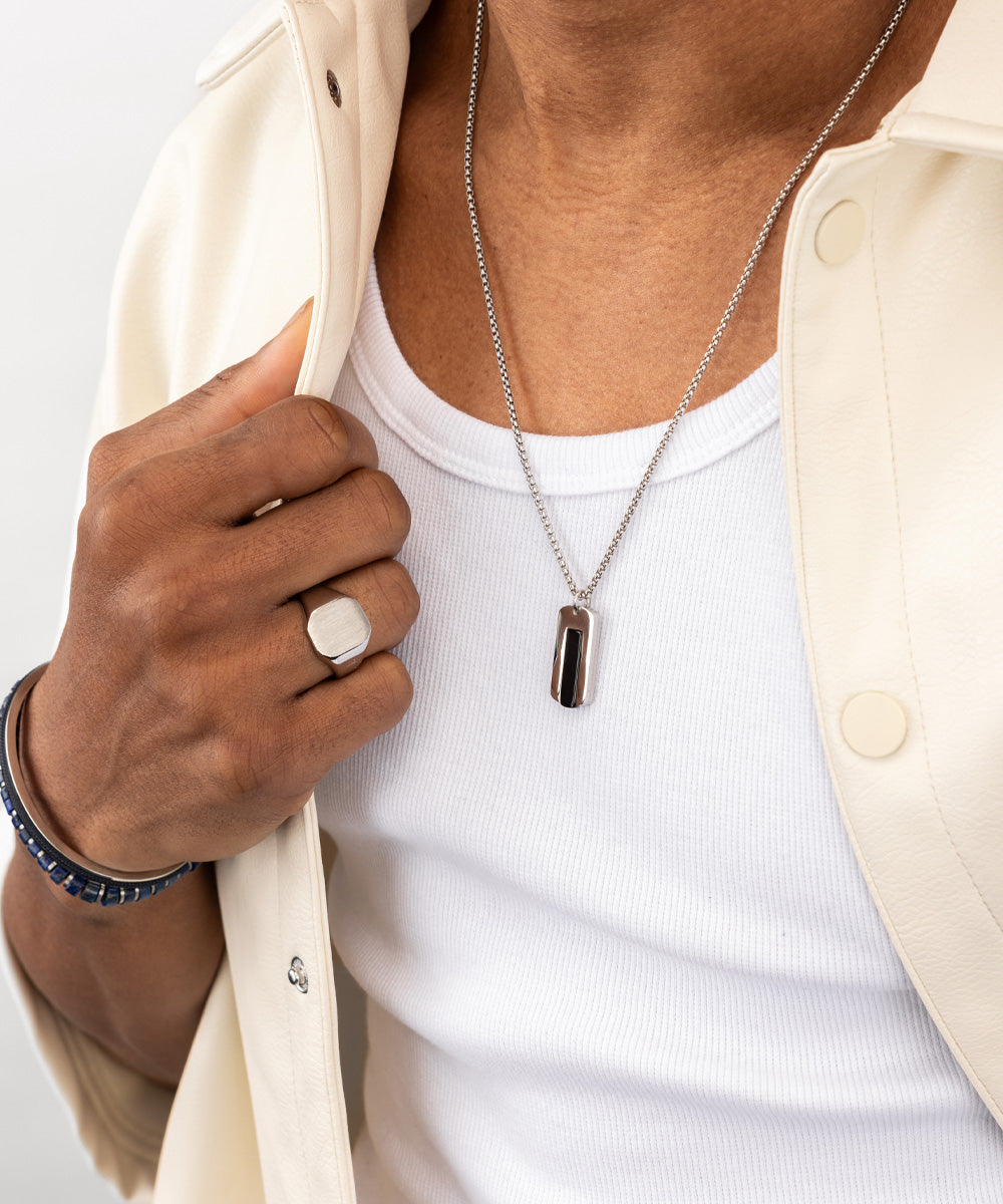 Dogtag necklace Black Agate | Silver – Pig & Hen
