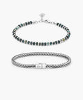 925 Sterling Silver Brontide Moss Agate & Foxtail Chain Set