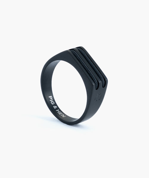 Signet Ring 7mm Rope Black | Black – Pig & Hen